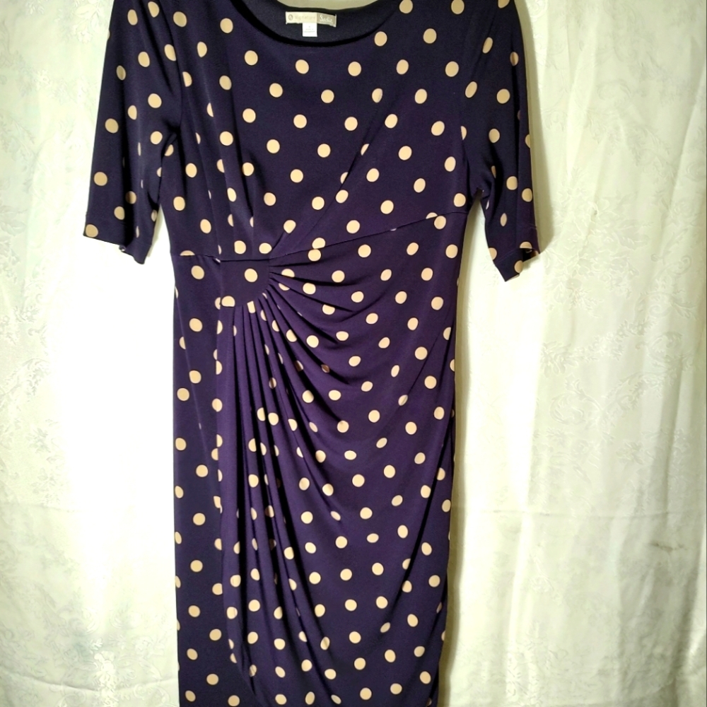 Signature Sadie purple with tan polka dots midi dress   women's 8 #221